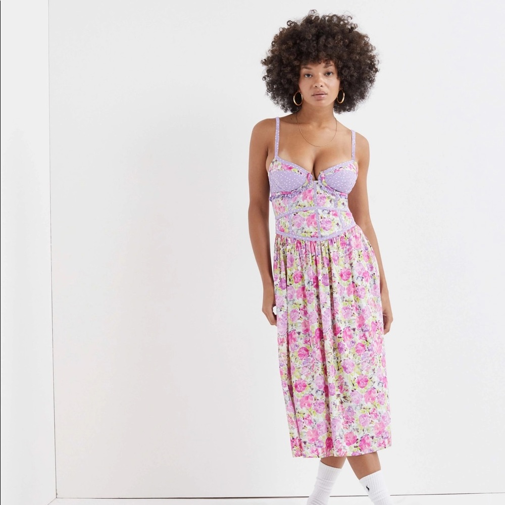 For Love & Lemons Martina Floral Midi Corset Dress